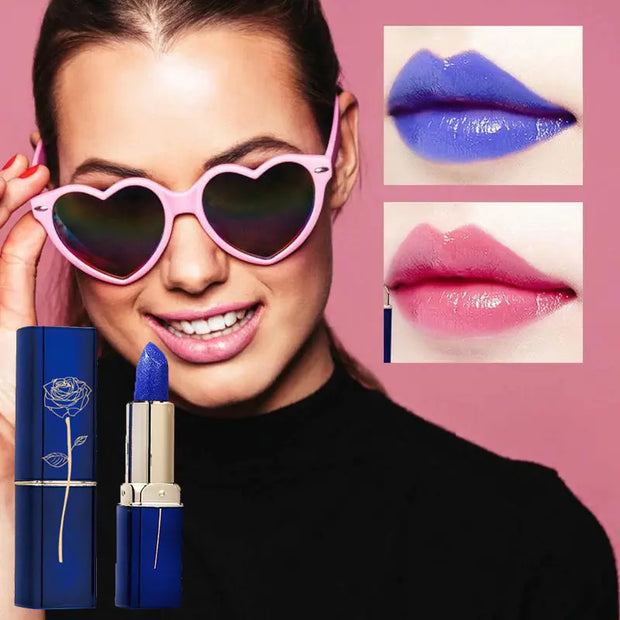 LESSXCOCO Blue Maggie Color Changing Lipstick, Waterproof