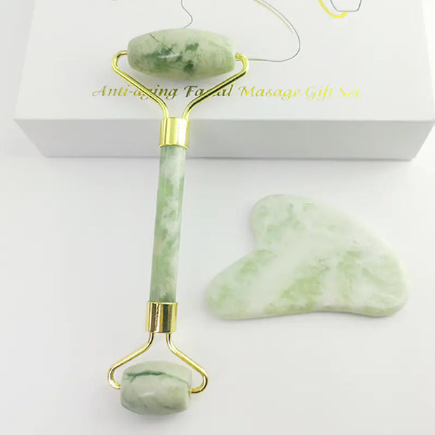 110g Xiu Yu White Jade Facial Roller Gua Sha Set